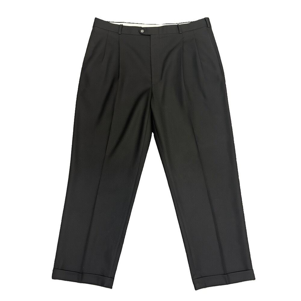 Vintage John Alexander Wool Trousers Pleated Black Cuffed Dress Pants 40x30